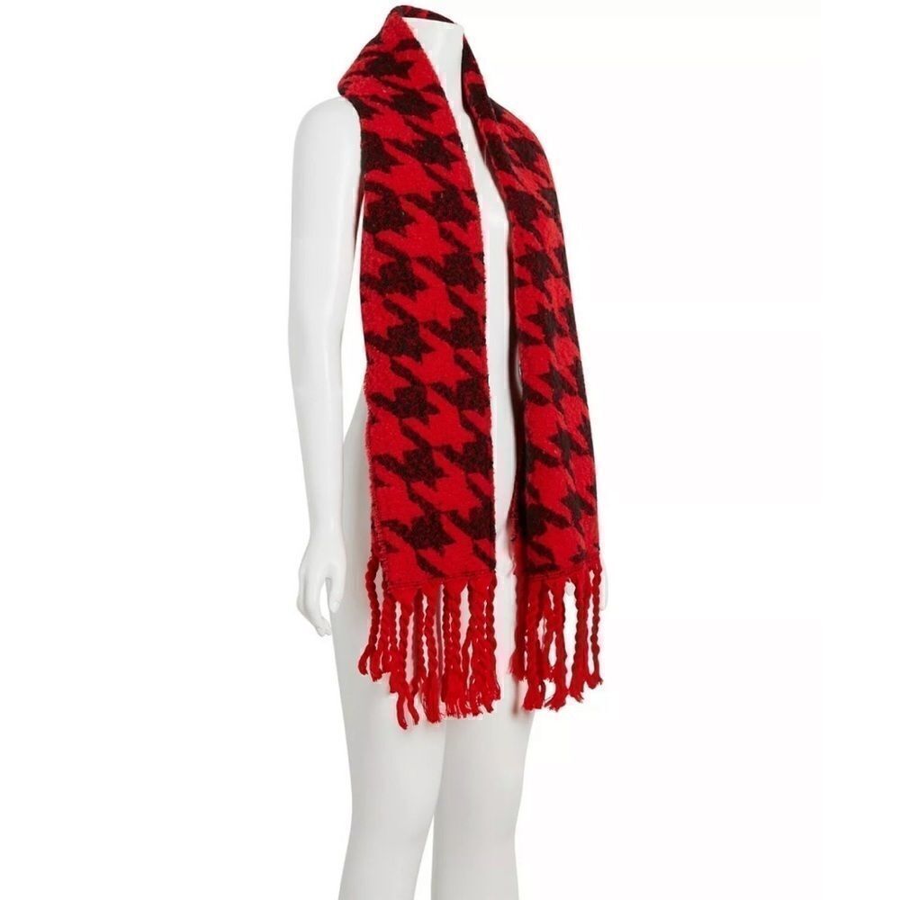 DKNY Oversized Red and Black Houndstooth Scarf Blanket Wrap NWT